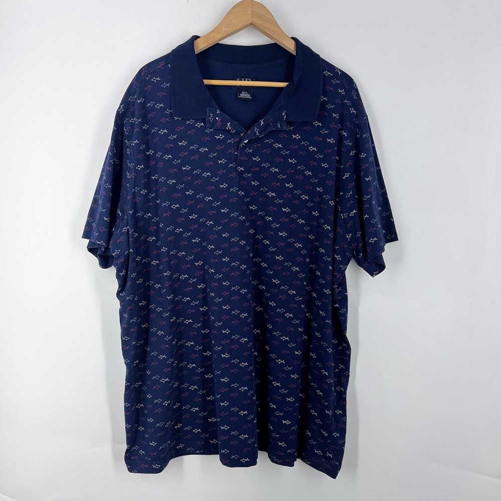 Harbor Bay Mens 3XL Navy Blue Shark Print Cotton Short Sleeve Polo‎ Shirt